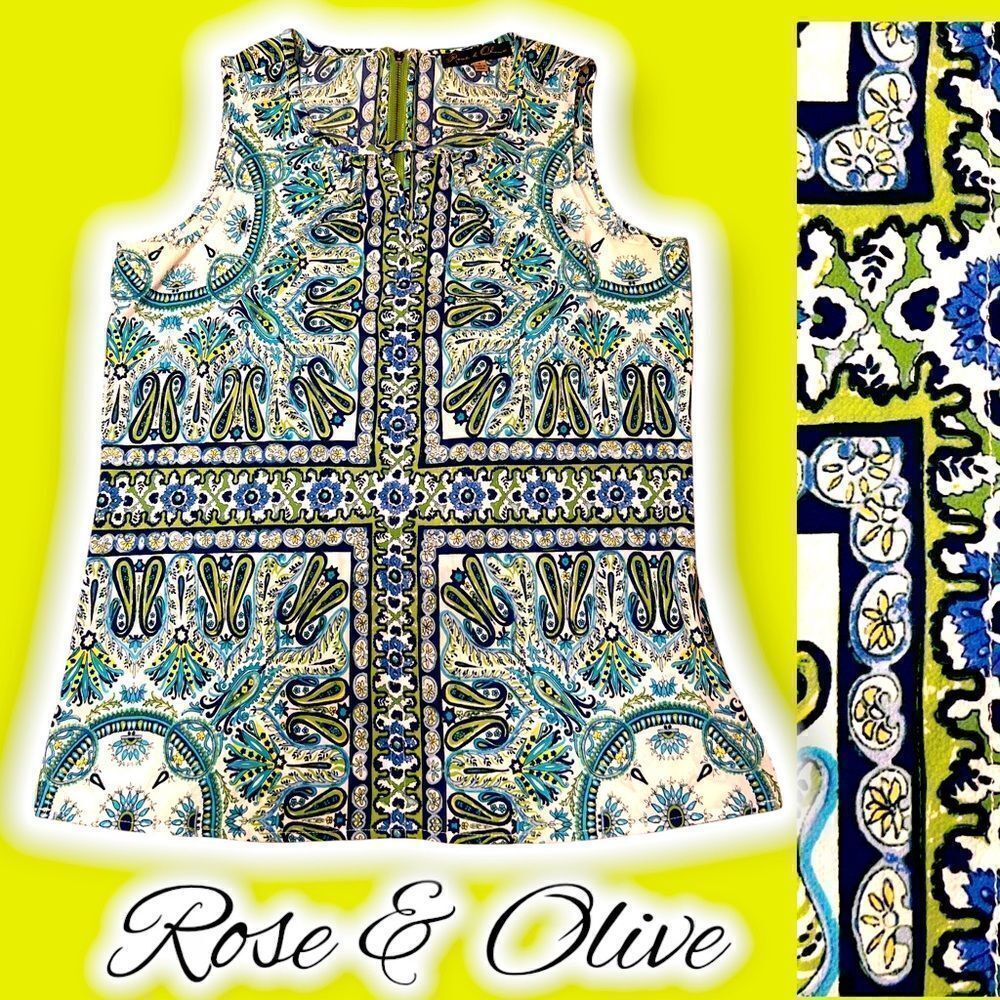 Rose & Olive Sleeveless Paisley Small top with peep hole Zip up back
